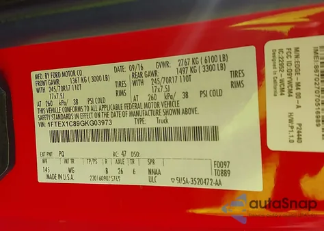 2016 Ford F-150 Xl from USA, damaged, VIN 1FTEX1C89GKG03973